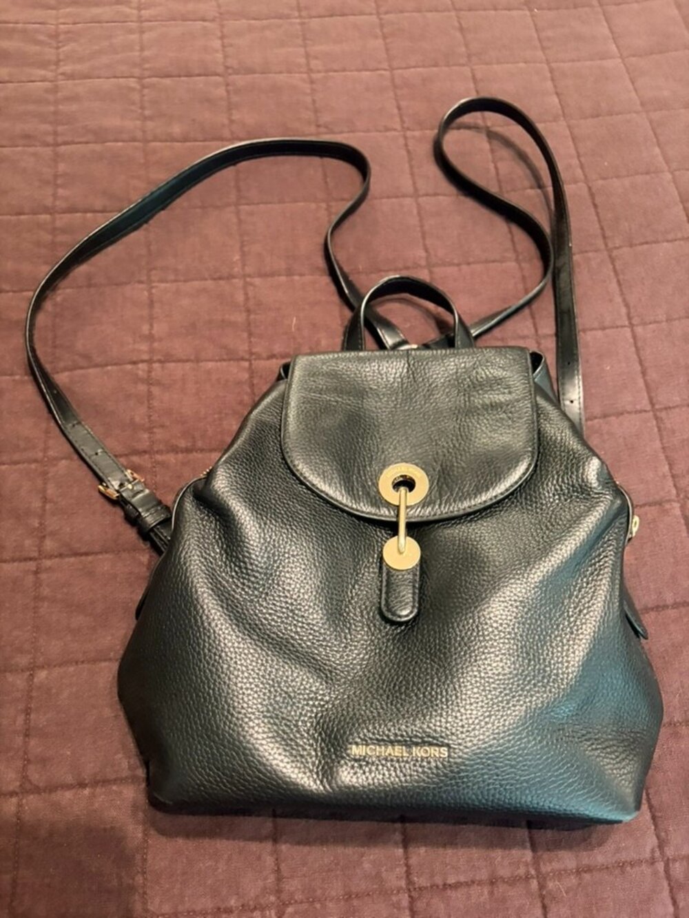 Michael Kors Black Pebbled Leather Backpack Convertible Shoulder Bag